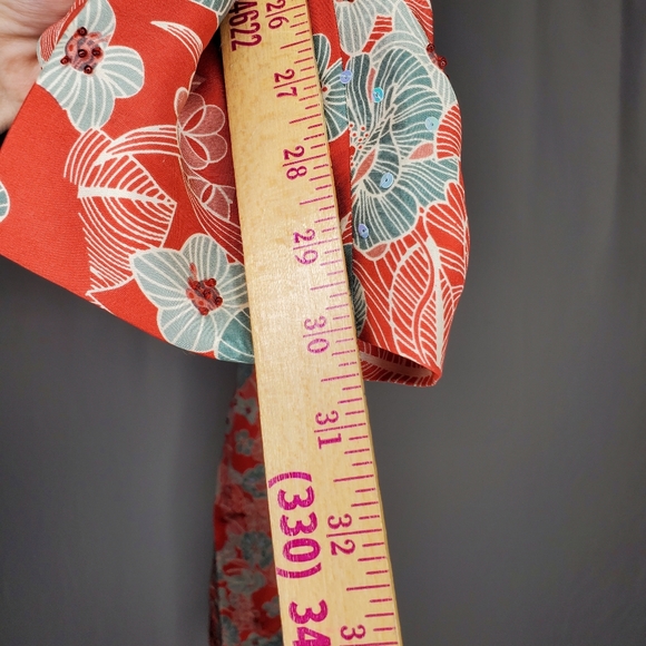 Adrianna Papell Silk Beaded Pants Women 20W Red Blue Floral Pocket Zip Vtg Party - Picture 8 of 12